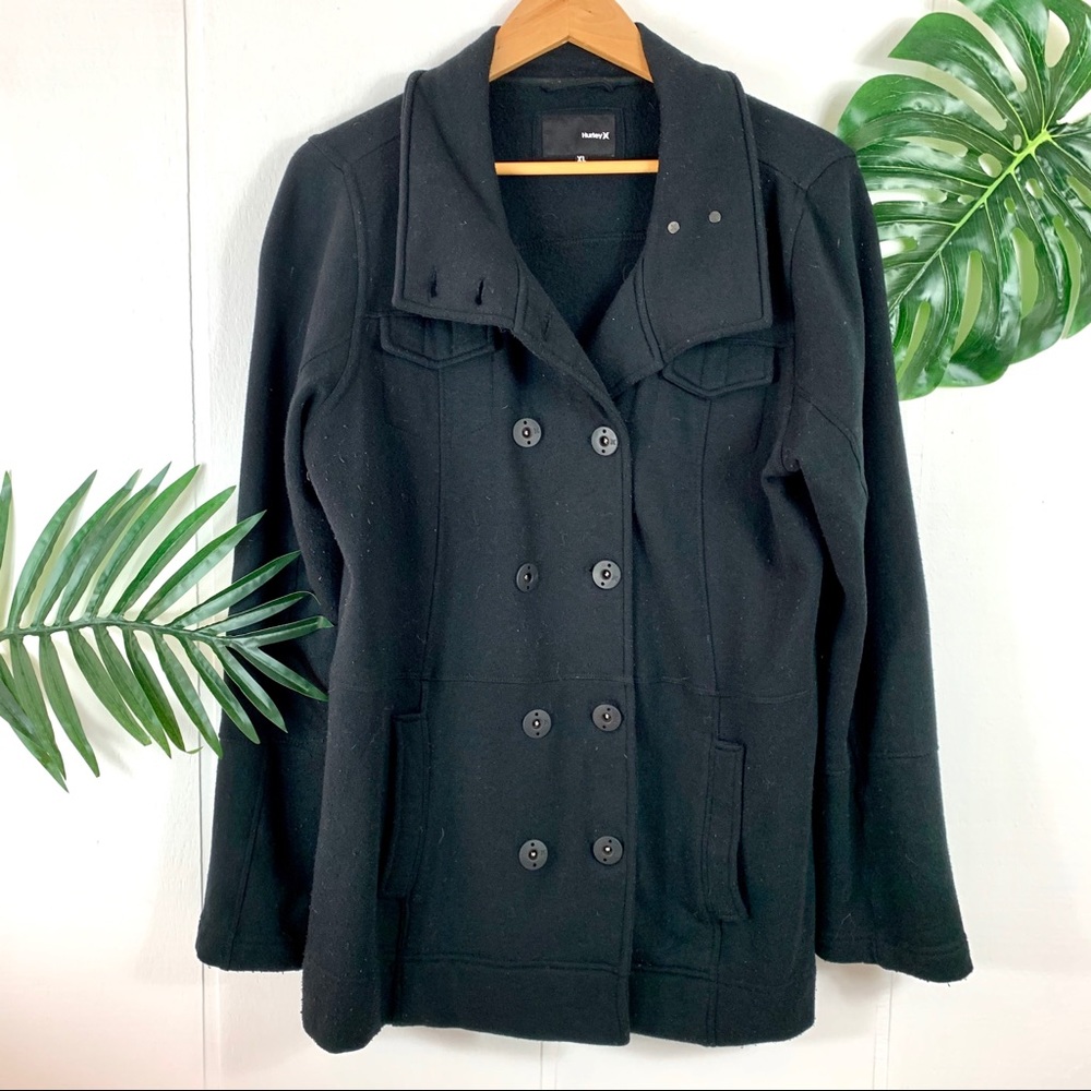 HURLEY Women’s Black Light Weight Pea Coat Size XL